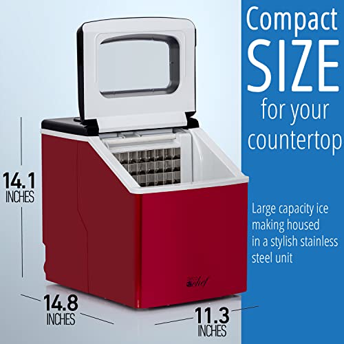 Deco Chef 40Lb/24H Countertop Ice Maker, 24 Ice Cubes Every 15 Minutes, Adjustable Size, Lcd Indicator, Red #TOP4