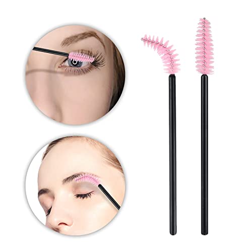 Image of G2PLUS 50pcs Disposable Eyelash Brushes, Mascara Wands Applicator Makeup Kits, Eyelash Spoolies Brushes for Lash Extensions, Eyebrow Grooming, Makeup Kit, Salon Professional Use (Black+Pink)