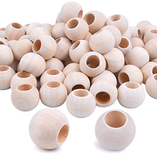 Jdesun 100 Pieces Wooden Beads, Natural Round Wood Loose Beads Wood Spacer 20mm x Diameter 3/8