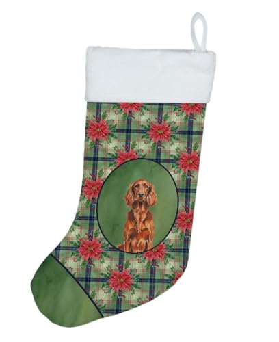 Caroline's Treasures Irish Setter Christmas Poinsettas Holiday Stocking Double-Sided Print, Polyester Suede,11x18, Made in USA