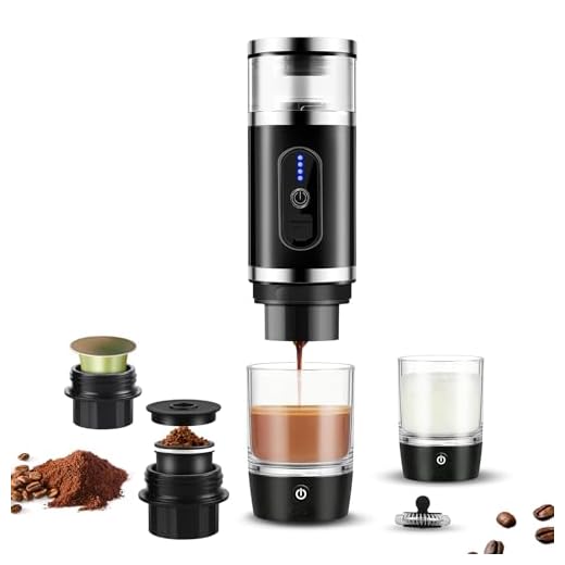 4-in-1 Tragbare Espressomaschine mit Milchaufschäumer, akku kaffeemaschine für gemahlenen kaffee und kapseln，kaffeemaschine to go geeignet fürs Büro, für Reisen und beim Camping, Cappuccino, Macchiato