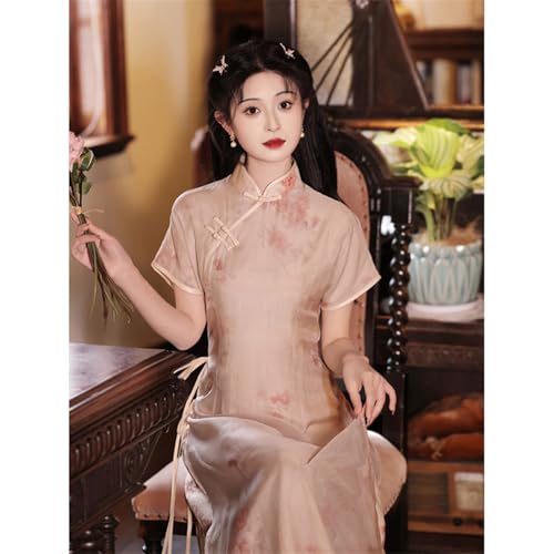 Summer Wearing Cheongsam Dresses for Women Chinese Short Sleeved Long Skirt Dress Retro Women's Classical Cheongsam Ao Dai Dress(Large)2
