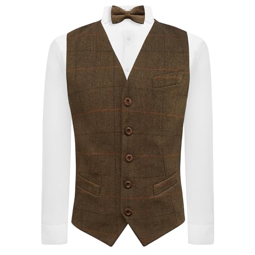 Gilet Dijon marron à chevrons King & Priory en tweed de laine pour élégance masculine