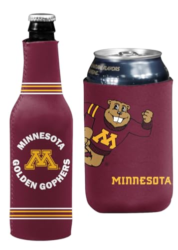 College Team Color Logo Can & Bottle Holder Insulator Beverage Cooler Set (Minnesota Crest/Logo (Golden Gophers))