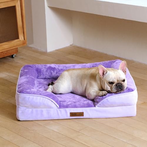 BELLA & PAL Orthopädisches Hundebett, 71x59 cm Ergonomisches Hundesofa für kleine/mittlere Hunde-Ohne Montage, Eierschaum | wasserdichter Einlage | Flanell Abnehmbarer Bezug | Rutschfester Boden, Lila