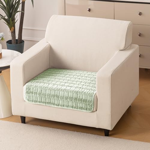 Image of HOKIPO 'Plush Haven' Premium Anti-Slip Sofa Cover Mat for 1 Seater Sofa | Soft Fluffy Plush Fabric, Pastel Green (AR-5030-GRN*1)