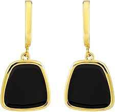 F DREAM Gold-Plated Geo Shaped Natural Black Toned Drop Earrings