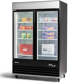 PeakCold 2-Door Upright Display Freezer - 45 Cubic Ft, 53.1" Wide, Double-Paned & Heated Glass Door Freezer with Auto-Defrost, LED Lighting & Customizable Lightbox - Commercial Merchandiser