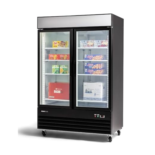 Peak Cold Double Door Upright Commercial Display Freezer - Large Capacity Glass Door Merchandiser Freezer; 45 CU Ft.