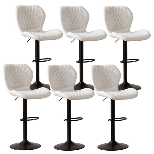 Image of Bar Stools Set of 6, Modern Swivel Counter Height Barstools for Kitchen Island Chairs, Adjustable Fabric Bar Stools with Back for Kitchen Counter Bar, Beige