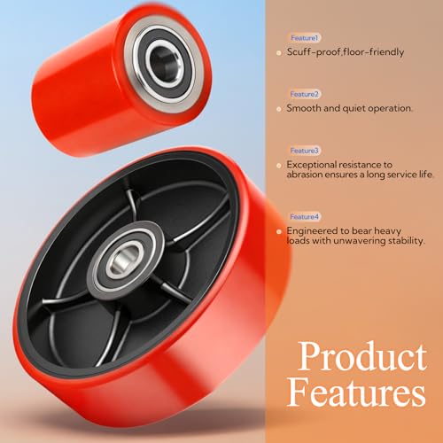 Image of GASHER Pallet Jack /Truck Steering Wheels Set with Axle, Steering Wheels 7 inchx 2 inch Pair, Front Load Roller 3 inch x 3.75 inch Pair with Bearings,for Most Hand Pallet Jacks