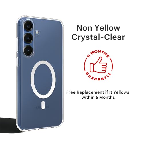 Image of Prolet Anti -Yellow Crystal Clear Hard Case Cover Compatible with Samsung Galaxy S25 with Magnetic Mag-Safe Wireless Charging Support, Shockproof Hard Back Cover (Transparent)