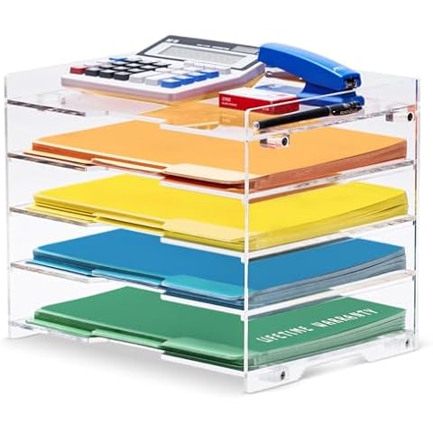 File Paper Organizer Letter Tray For Desk Office Supplies Folder Accessories Storage, Clear Acrylic, For Home School Desktop Organization Cover