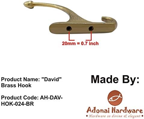 Adonai Hardware David Brass Hat and Coat Hook (Supplied as 2 Pieces per Pack)
