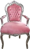 Profundidad unos 57 cm Casa Padrino Silla de Comedor barroca reposabrazos Rosa Claro/Plateado - Muebles Estilo Antiguo