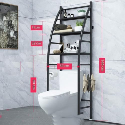 Miniatura 3 de Coshano Estantería Sobre Inodoro Wc Armario Para Cuarto De Baño, Colada Ahorra Espacio Estante Almacenamiento, Color Negro, 166x47x25cm