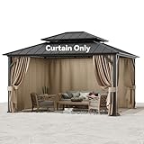 Covered Outdoor Universal 12' x 14' Gazebo Curtain Replacement, Outdoor Gazebo Curtains 4-Panel Outdoor Privacy Curtains with Zipper, Compatible with Patio Canopy, Garden, and Backyard (Curtain Only)