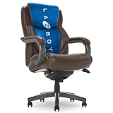 La-Z-Boy Delano Big & Tall Executive Office Chair, Ergonomic Mid-Back Lumbar Support, ComfortCore Memory Foam Cushion, Weathered Gray Wood Arms & Swivel Base, Bonded Leather, Chestnut Brown