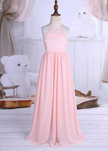 Chictry Kids Girls Halter Neck Chiffon Long Party Junior Wedding Evening Prom Maxi Gown Dress Pearl Pink 14 #TOP2