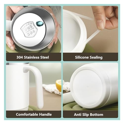 Taza de viaje de acero inoxidable aislada con tapa y asa, taza de café a prueba de fugas, duradera, reutilizable, para bebidas frías y calientes en casa u oficina