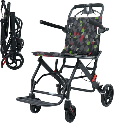 Image of VEAYVA Portable Wheelchair for Adults & Elderly | Ultra Lightweight Folding Ergonomic Seat | Foldable Wheel Chair | Caregiver Push Wheelchair | Compact | Indoor & Outdoor | Multicolor Seat