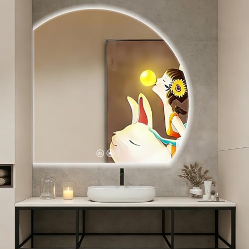 GXSDYYDS Badezimmerspiegel mit Beleuchtung, 90cm Groß Asymmetrischer LED Spiegel Bad mit 3 Lichtfarben Dimmbare Helligkeit, Beschlagfrei, Memory,Wasserdicht (IP66) & Explosionsgeschützt Wandspiegel