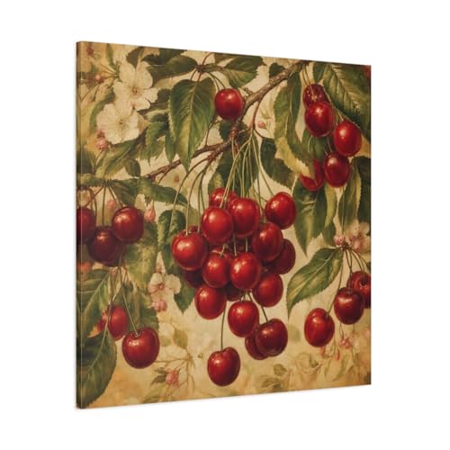 Impression sur toile cerises rouges et vertes grand format 90x90cm