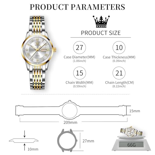Image of OLEVS Watches for Women Diamond Luxury Waterproof Stainless Steel Day Date Dainty Analog Quartz Womens Watches for Small Wrists A Thoughtful Gift for Mother's Day,Birthdays or Anniversaries