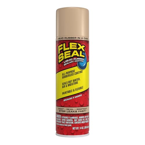 Image of Flex Seal, 14 oz, Almond, Stop Leaks Instantly, Waterproof Rubber Spray On Sealant Coating, Perfect for Gutters, Wood, RV, Campers, Roof Repair, Skylights, Windows, and More