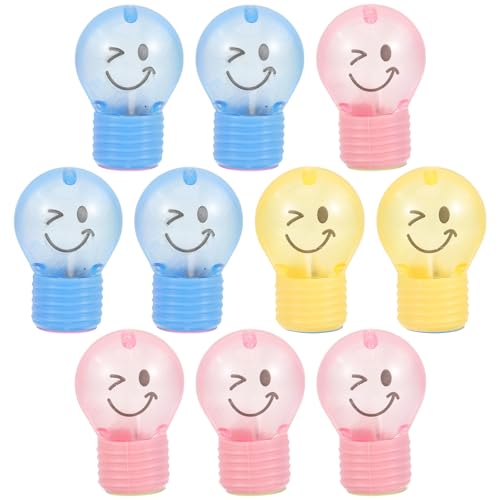 NIYANGLE Sacapuntas Manual Portátil de Plástico Forma de Bombilla, 10 Piezas en Estilo Dibujos Animados Surtidos, Adecuado para Afilar Lápices Obsequio para Estudiantes
