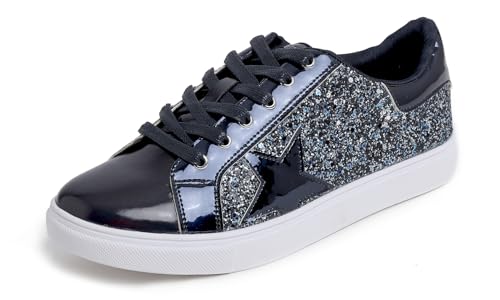 Image of FEVERSOLE Women's Fashion Lace Up Dress Sneakers Sparkly Party Shiny Shoes