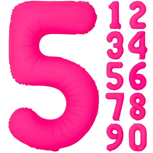 40IN Fluorescent Pink Number 5 Balloons Glow In The Dark Pink Balloon