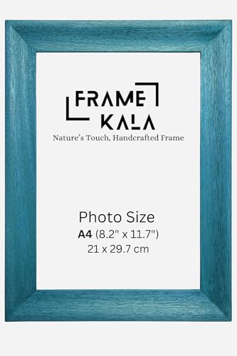 Image of Handcrafted Vintage A4 size Wooden Photo Frame for Artworks, Pictures, Photos, Wall Frame, Home, and Office Decor - A4 Size(21 x 29.7 cm) Display, (Blue Wave, A4)