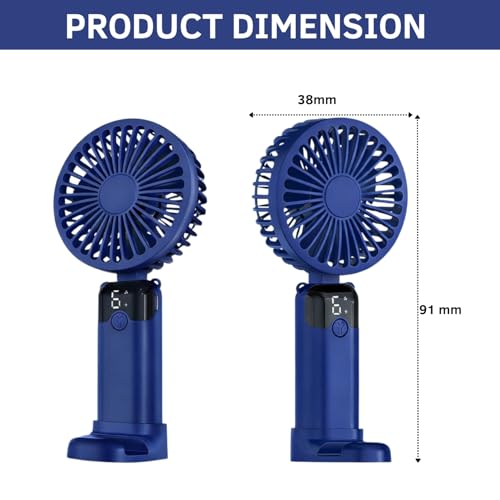 Image of One94Store Rechargeable Handheld Fan with 1800mAh Battery, 4-5 Hours Battery Backup, 6 Speed Touch Control, Portable Mini Fan with Mobile Stand for Travel, Office, Home & Outdoor Use (Blue)
