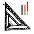 RONGPRO Rafter Square 12 Inch with Woodworking Pencil, Carpenter Measuring Layout Tool, Aluminum Alloy Triangle Carpenter Square for Woodworking- Black, Imperial