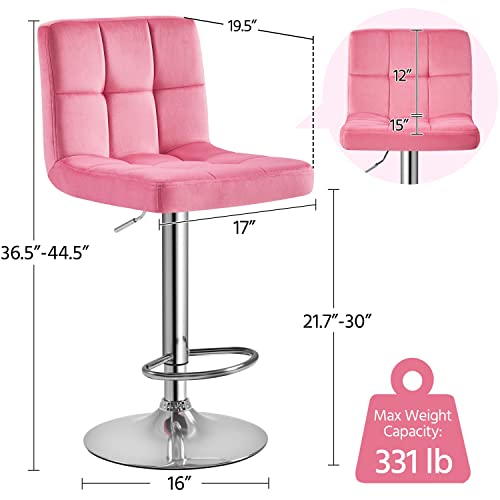 Yaheetech X-Large Velvet Bar Stools Adjustable Counter Height Swivel Stool Armless Chairs Set Of 4 With Bigger Base, Velvet, Pink #TOP2