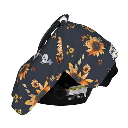 Halloween Pattern in Black Skulls Baby Car Seat Canopy and Nursing Cover for Breastfeeding Multi-Use Cover Lightweight Infant Stretchy Carrier Cover for Newborn Girls Boys