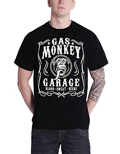Gas Monkey Garage T Shirt Filigree Label Kustom Builds Ufficiale Uomo nuovo nero