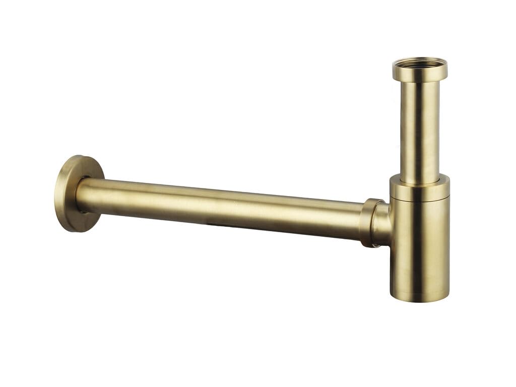 GME Sifón Botella Lavabo G1 1/4" Ø32 mm | Salida 330 mm | Diseño Decorativo Metálico | Acabado Oro | Instalación Universal
