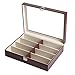 JackCubeDesign 8 Compartments Sunglasses Organizer, Leather Eyelgass Storage Case Box for Table Desk Drawer (Brown, 17.4 x 6.7 x 1.97) - MK379B