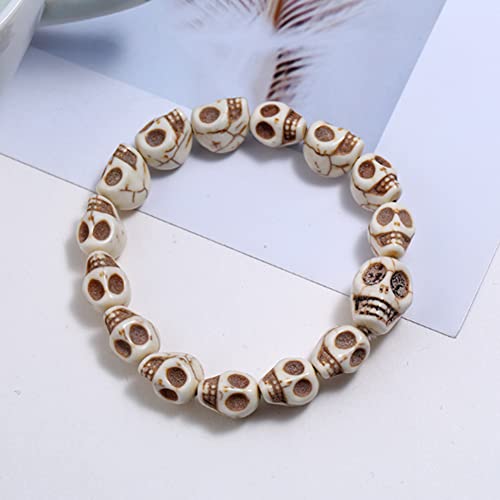 yaozeio Skeleton Skull Bracelets for Men Women Punk White Turquoise Bead Bracelet Halloween Costumes for Women Accessories Halloween Gothic Bone Bracelet Gifts for Friend4
