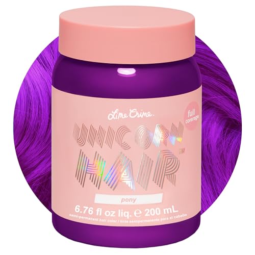 Lime Crime Full Coverage Unicorn Hair Dye, Pony (Violet Purple) - Damage-Free Semi-Permanent Hair Color Conditions & Moisturizes - Temporary Hair Tint Kit Has A Sugary Citrus Vanilla Scent - Vegan