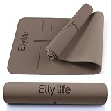 Ellylife Tappetino Yoga Antiscivolo Spesso, con segni di allineamento del corpo, Gomma naturale + PU ecologico, Delicato sulla pelle, Forte presa, con Cinghia, per Yoga, Pilates e Fitness