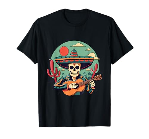 Dia De Los Muertos Day of Dead Mariachi Squelette Jeu Guitare T-Shirt
