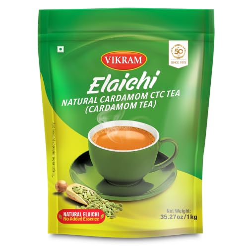 Image of VIKRAM Elaichi CTC Tea | 1 Kg | 100% Natural Ground Cardamom blended with Assam Tea | Flavorful, and Aromatic Blend Perfect for a Bold and Refreshing Brew | Premium Black Powder | No Added Essence