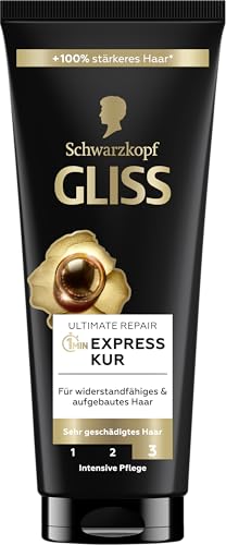 Gliss Kur 1-Minute Express Kur Ultimate Repair (200 ml), Haarkur mit Keratin für extrem geschädigtes Haar, schon nach 1 Minute wirksam