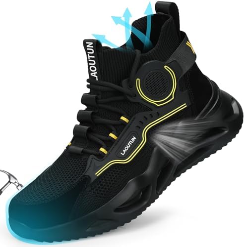 LAoutun Steel Toe Shoes for Men Women Work Shoes Safety Sneakers Shoes Comfortable Lightweight Puncture Proof Slip on Indestructible Work Shoes