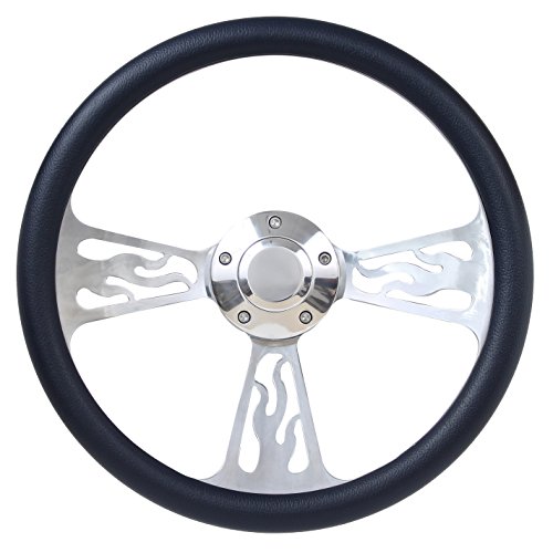 Flame Boat Steering Wheel 14 Inch Aluminum With Navy Blue Vinyl Half Wrap, Horn, and Installation Adapter