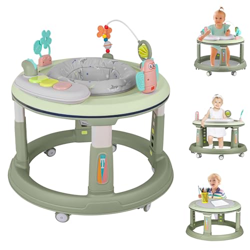 Baby Walker with Music and Lights, 5 Adjustable Heights, Baby Walkers and Activity Center for Boys Girls Babies 6-12 Months, Features 360 Degree Swivel Seat, Detachable Toys and Bounce Foot pad
