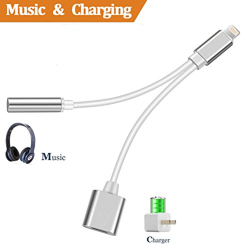 Lightning Jack Adapter Headphone for iPhone X 8/8Plus iPhone 7/7Plus Converter.2 in 1 Charging Lightning to 3.5mm Earphone Adapter Accessories Cable Splitter. Compatible iOS 10.3/11 or Later